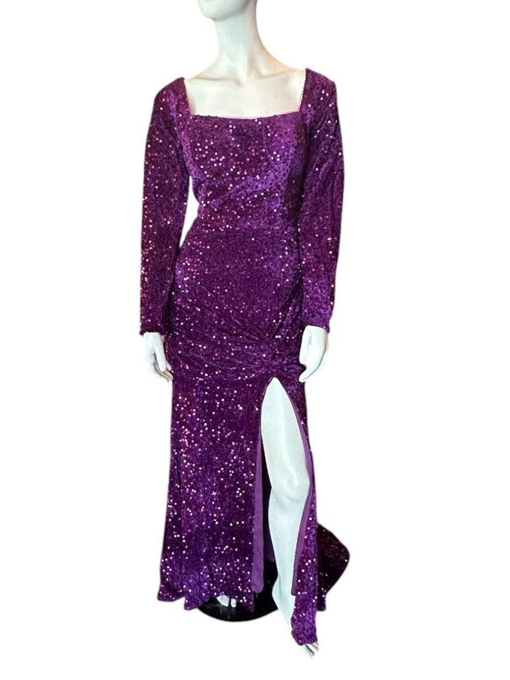 Wenkafo Flocked Velvet & Sequins Mermaid Formal Dress Purple Size 14 NWT
